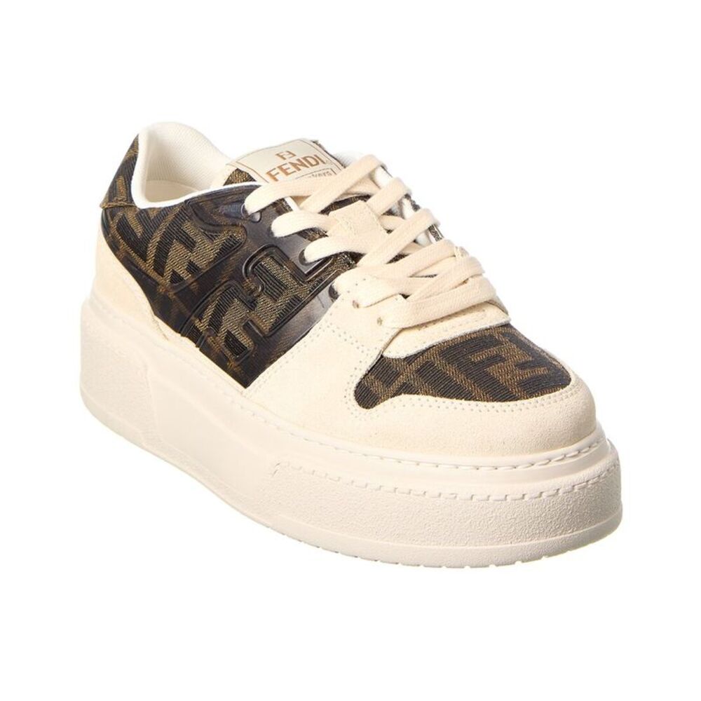 Fendi Match Ff Jacquard & Suede Platform Sneaker, White